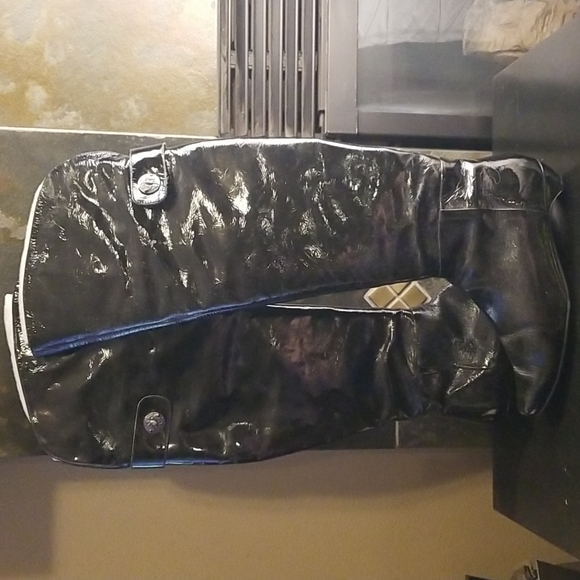 Farylrobin Tall Knee High Shiny Black Boots with Side Zip and Button - 9 - Picture 1 of 5